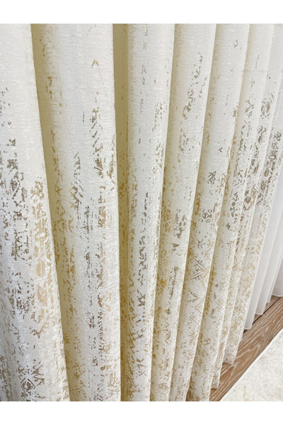 Jacquard Ground Foil Print 1/3 Dense Pleat Blackout Curtain - Beige - Gold Foil