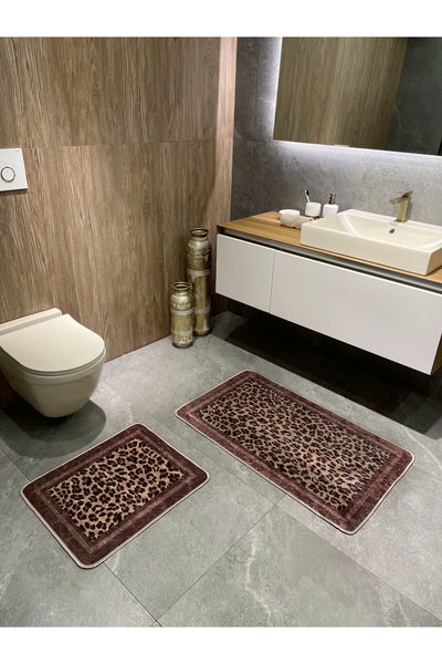 Leopard Pattern 2-Piece Leather Base Bath Mat (60x100 - 60x50)