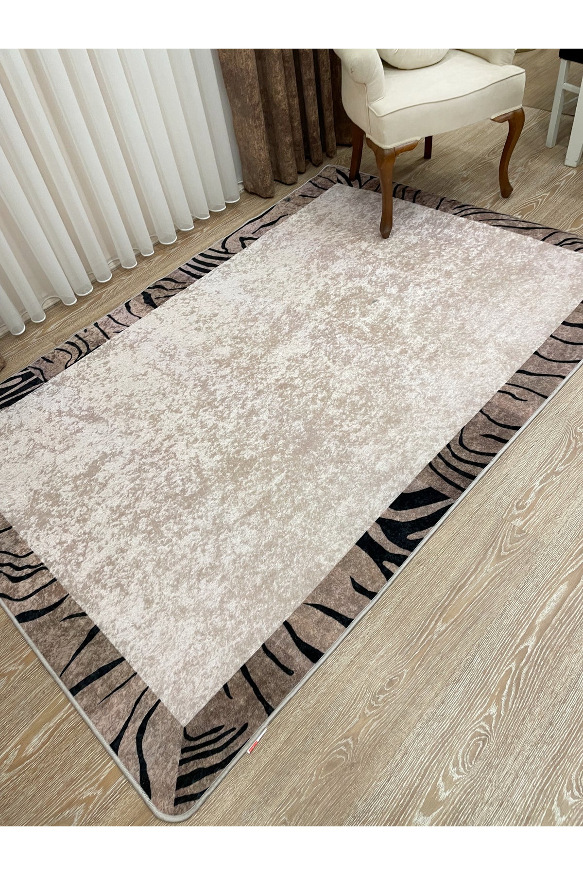 Beige-Brown Zebra Border Latex Base Rug