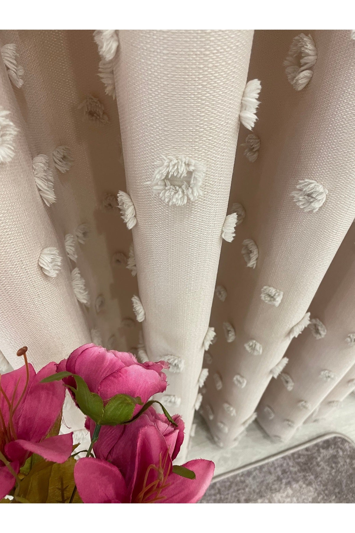 Blue Children's Room Pompom Puffy Blackout Curtain 1/3 Dense Pleating