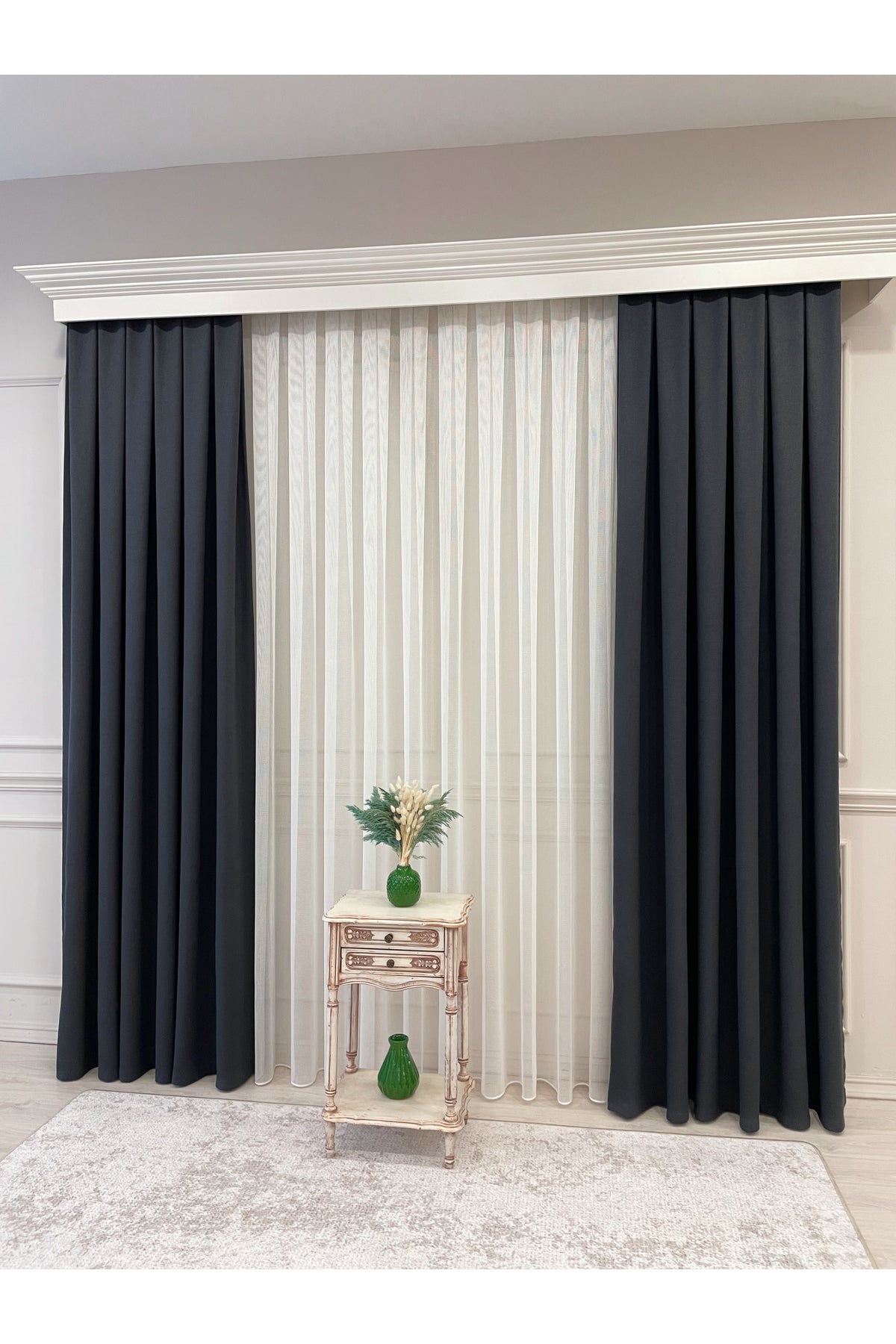Stone Grey 1/3 Tight Pleat Linen-Look Blackout Curtain