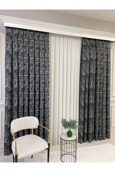 Orange - Brown Abstract Pattern 1/3 Tight Pleat Jacquard Woven Blackout Curtain