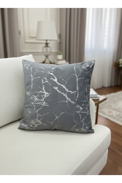 Set of 2 Velvet Throw Pillow Covers Ecru-Silver Foil (45X45)