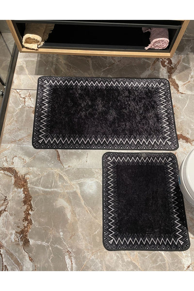 Mint Green - Zigzag Patterned Leather Base 2-Piece Bath Mat Set (60x100 - 60x50)