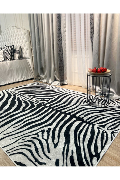 Zebra Print Round Black - Gray Decorative Rug