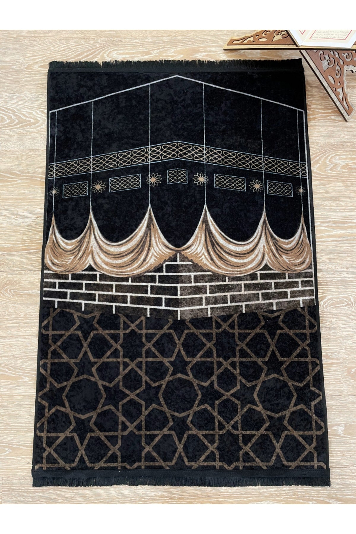 Fringed Prayer Rug (Latex Base) 75x125 Size - Black