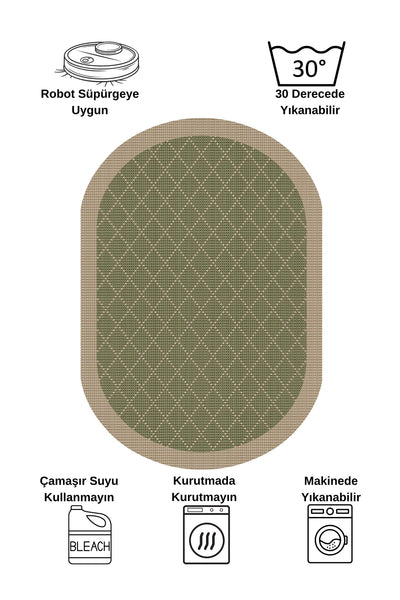 GREEN-BROWN Jute Sisal Look Bordered Non-Slip Base Runner Rug