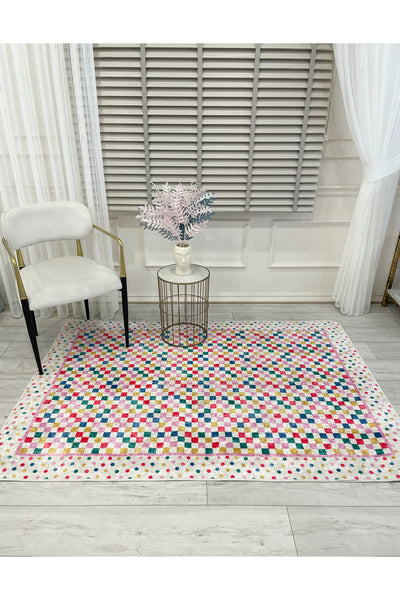 Polka Dot Checkered Latex Base Kids Rug