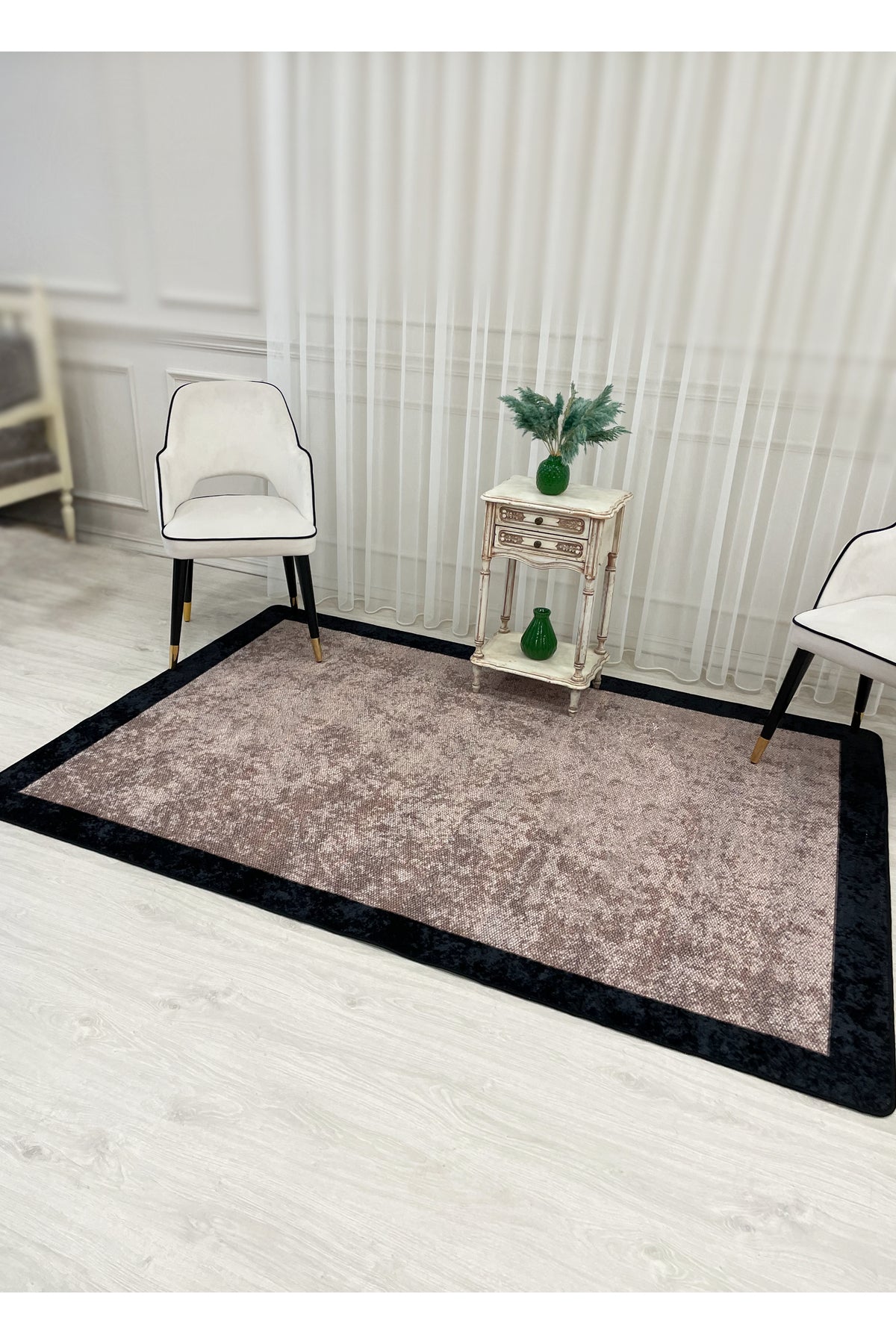 Jute-Look Washable Non-Slip Base Living Room Rug Kitchen Rug Hallway Rug - Brown - Beige