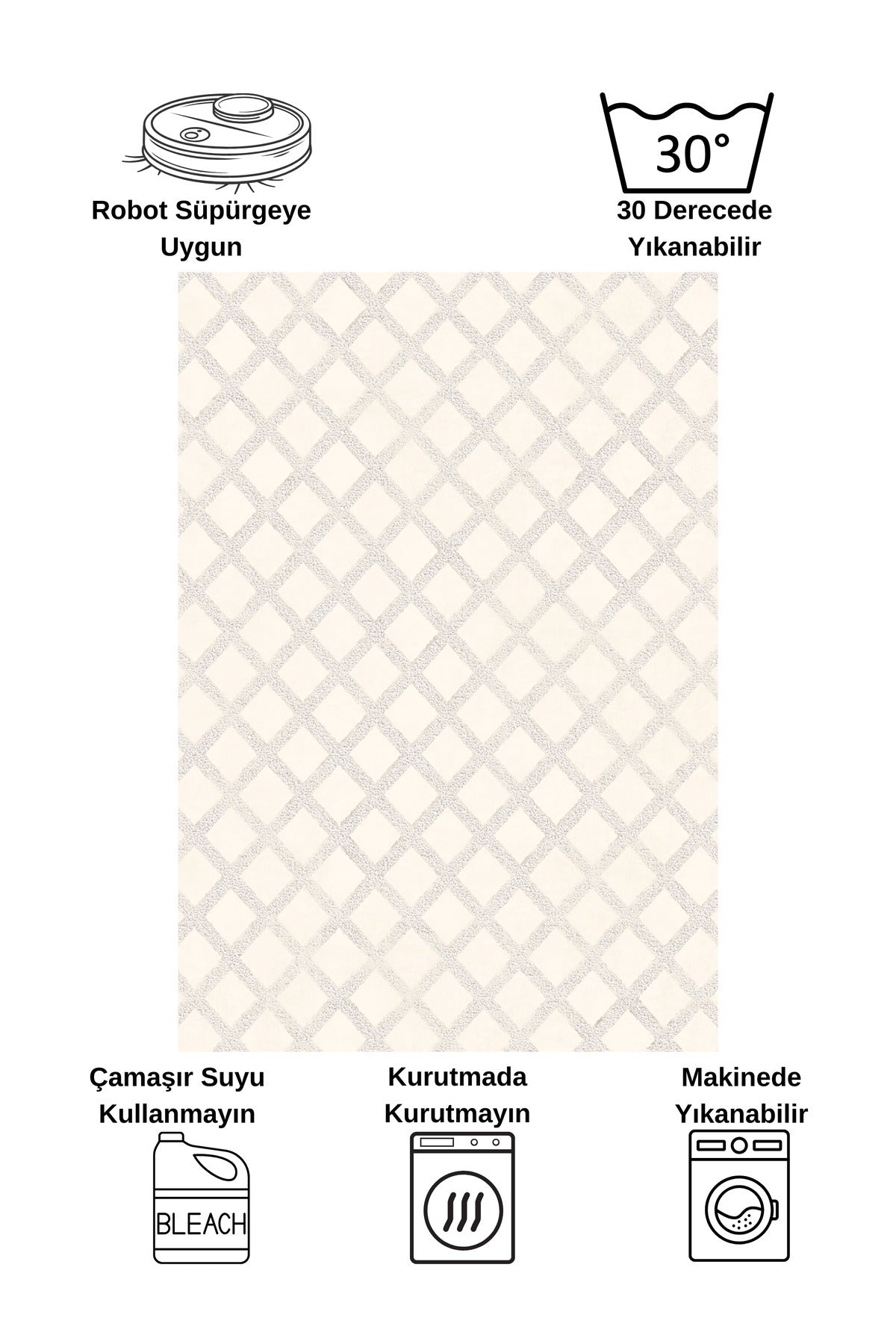 Diamond Pattern Beige Non-Slip Base Kitchen Rug