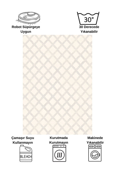 Diamond Pattern Beige Non-Slip Base Kitchen Rug