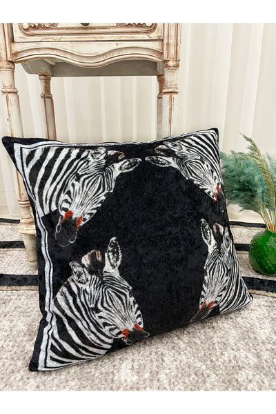 Velvet Horse Patterned Cushion Cover (BLACK) 45x45
