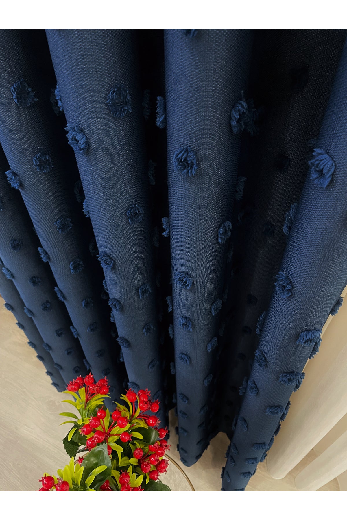 Blue Children's Room Pompom Puffy Blackout Curtain 1/3 Dense Pleating