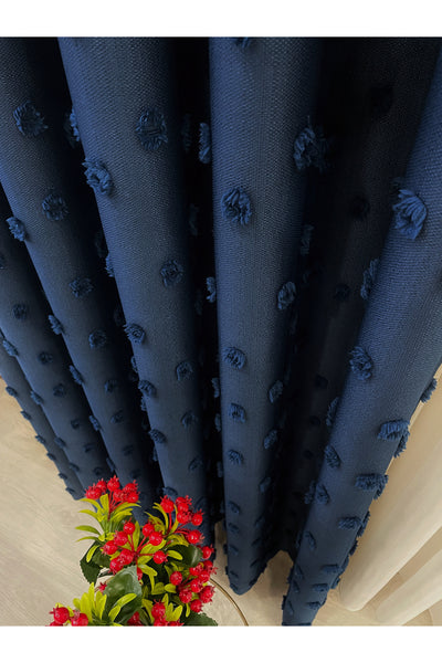 Blue Children's Room Pompom Puffy Blackout Curtain 1/3 Dense Pleating