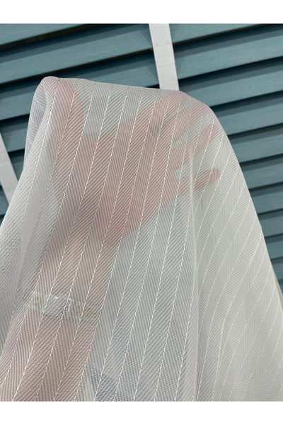 Ecru Self-Striped 1/3 Dense Pleated Sheer Curtain