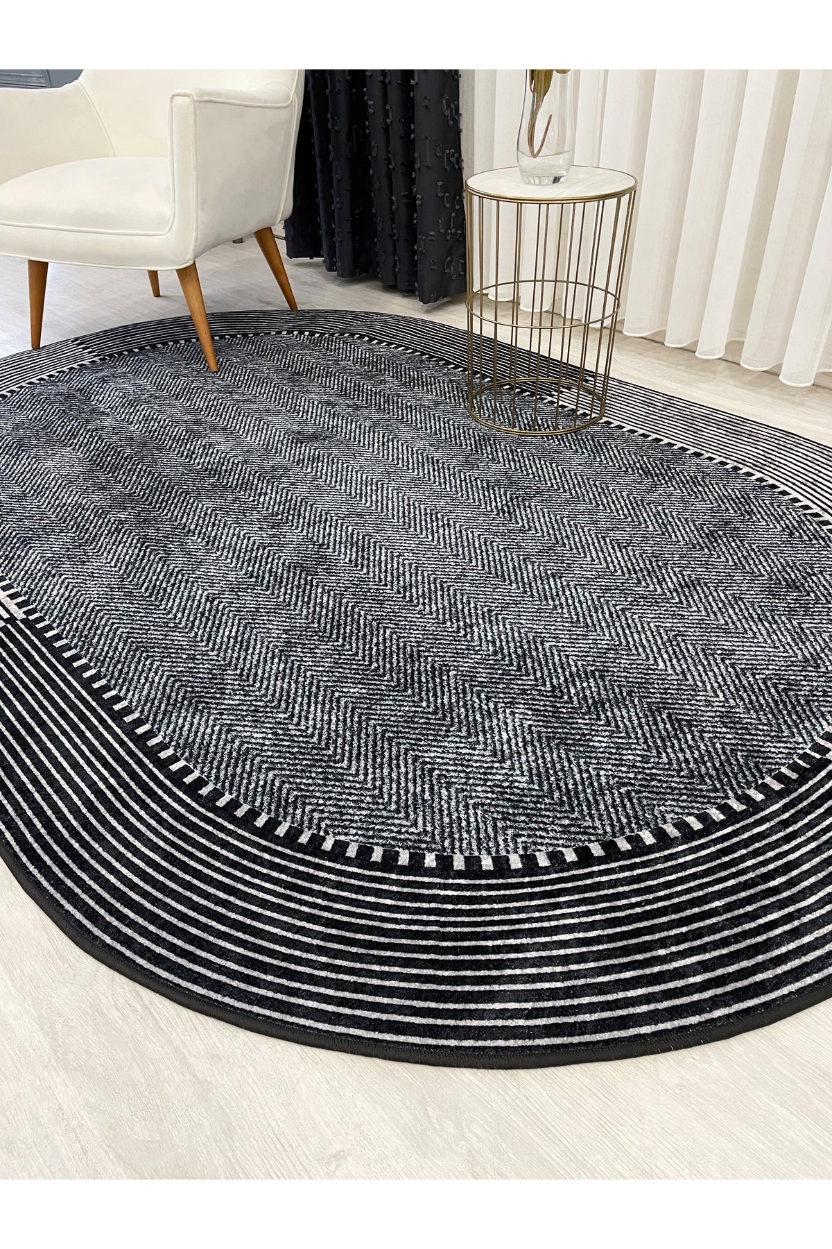 GRAY-NAVY Jute Sisal Look Non-Slip Base Rug