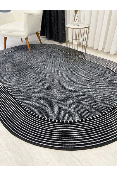 GRAY-NAVY Jute Sisal Look Non-Slip Base Rug