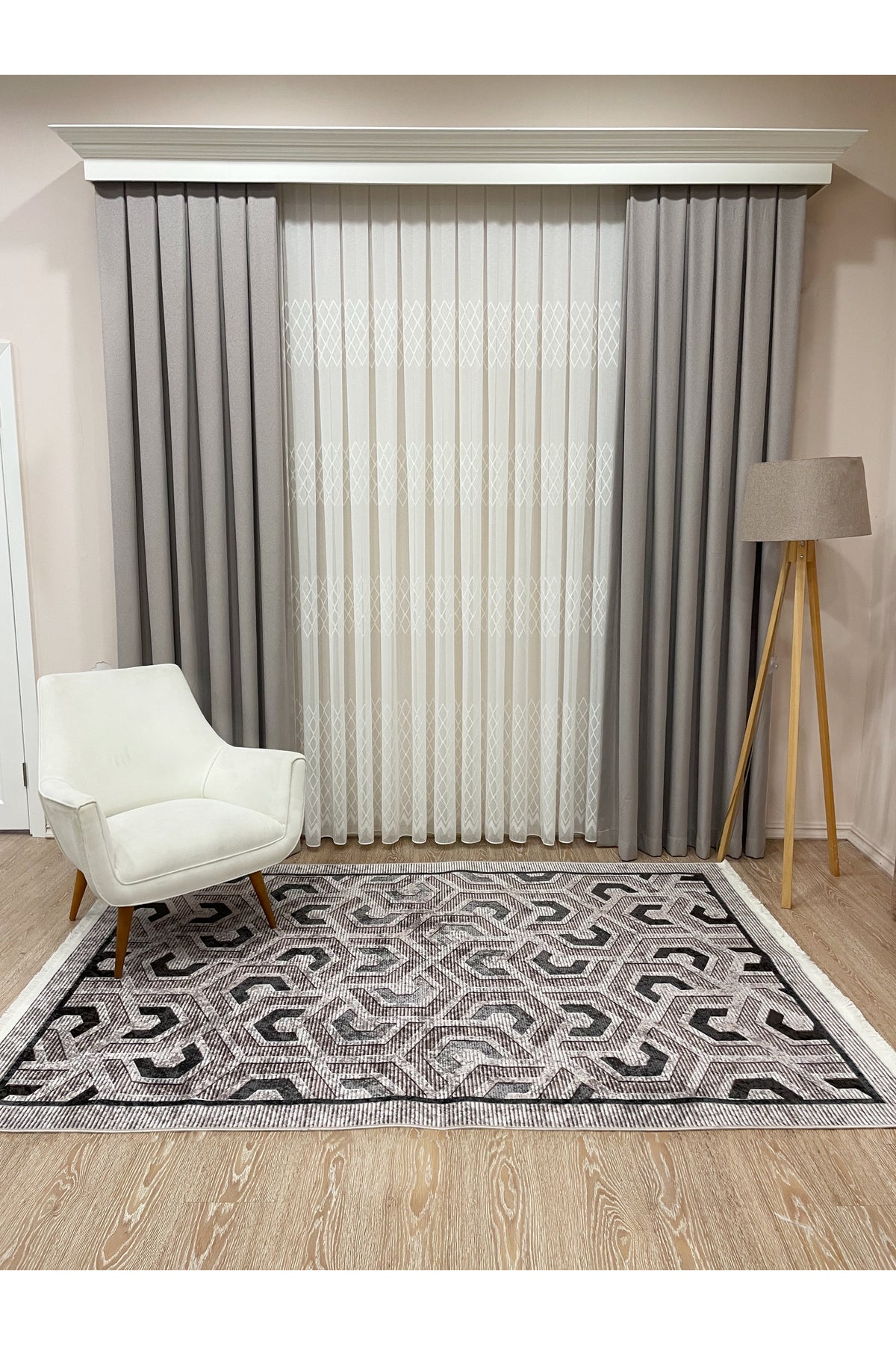 Brown Grey Embossed Look Latex Leather Base Rug