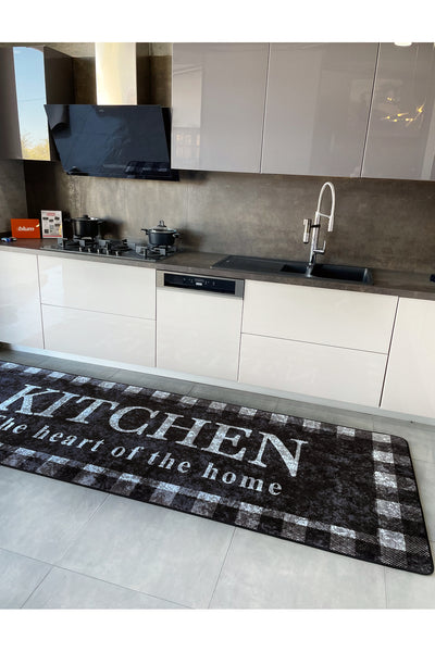 Beige Black Kitchen Latex Leather Base Kitchen Rug