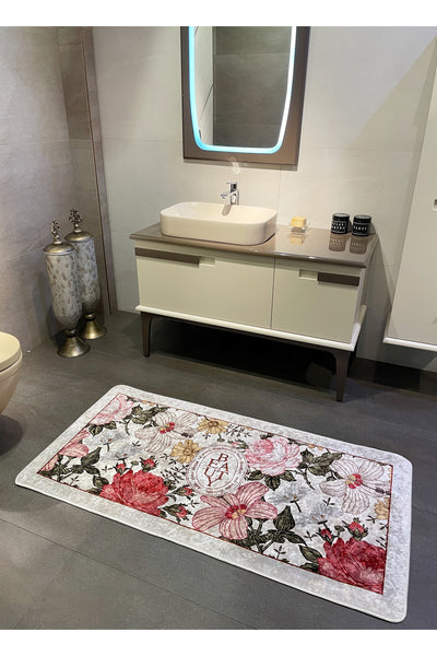 Tekli Çiçek Desenli Beauty Lateks Taban Banyo Paspas (EBAT 80X200)