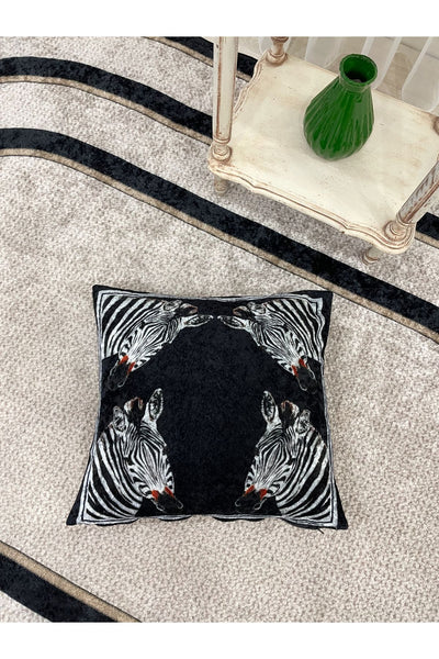 Velvet Horse Patterned Cushion Cover (BLACK) 45x45