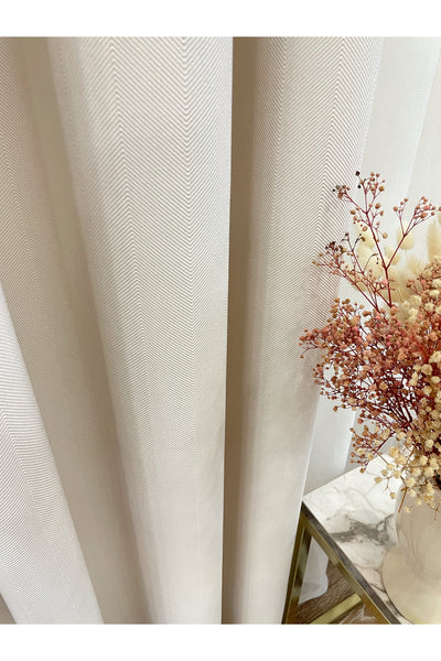 Heathered Milky Brown Linen-Look 1/3 Dense Pleated Blackout Curtain