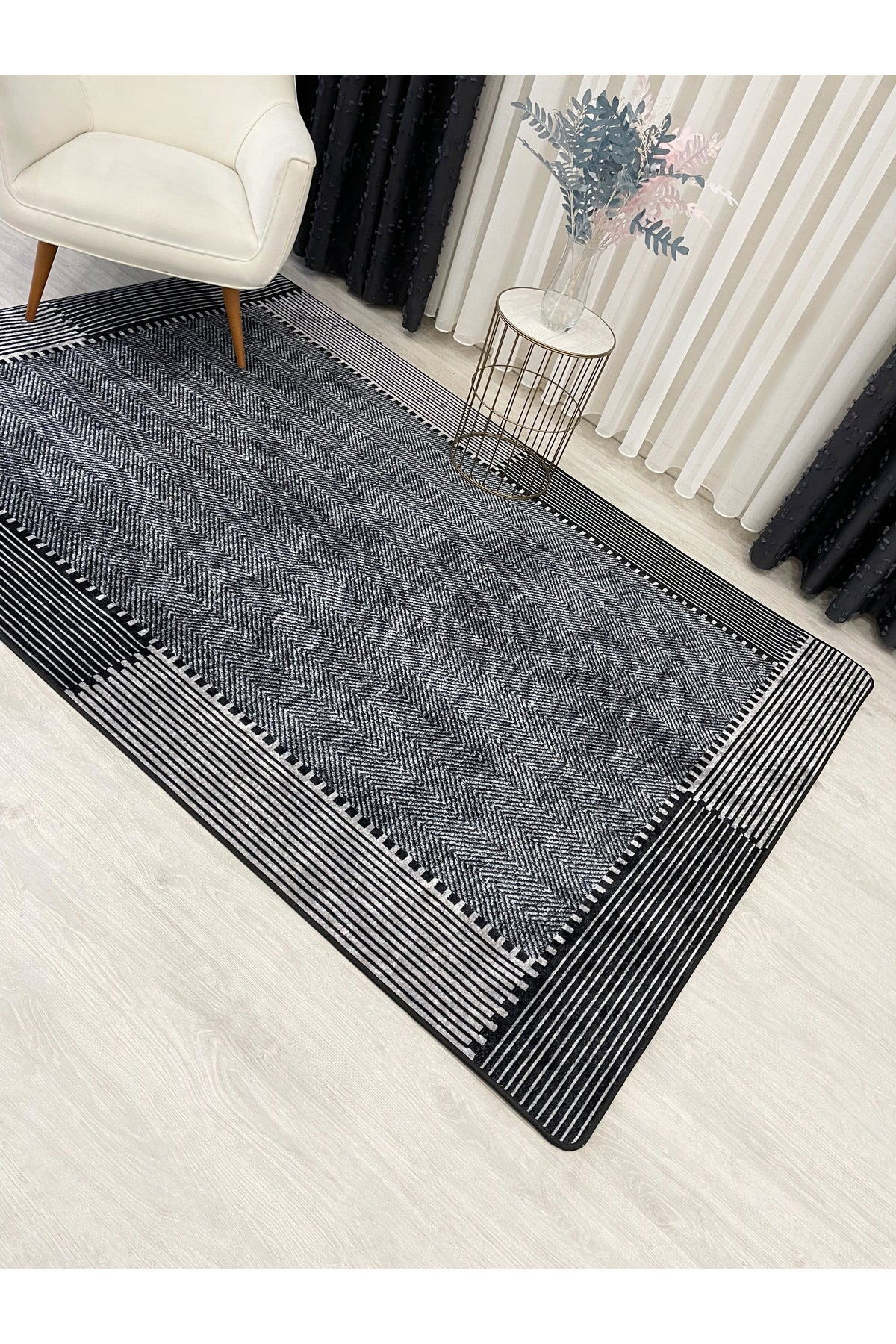 GRAY-BLACK Jute Sisal Look Non-Slip Base Runner Rug