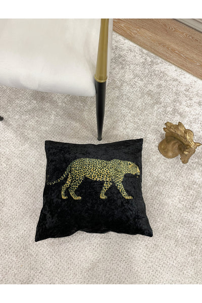 Leopar Desen Kadife Kırlent Yastık Kılıfı ( GRİ)