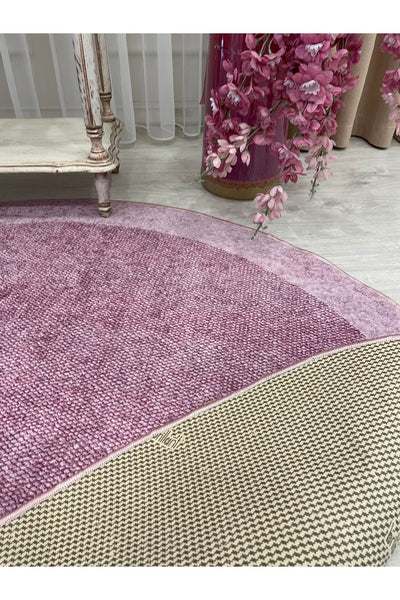 Pink - Decorative Rug with Wicker Jute Sisal Border Look