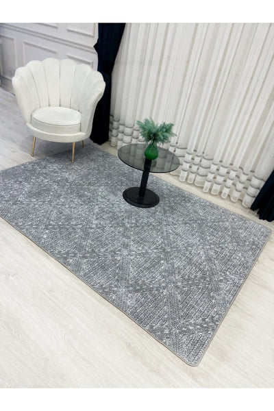 Gray Wicker-Textured Look Latex Leather Base Rug