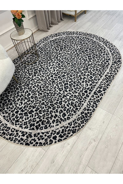 Leopard Pattern Oval Latex Leather Rug