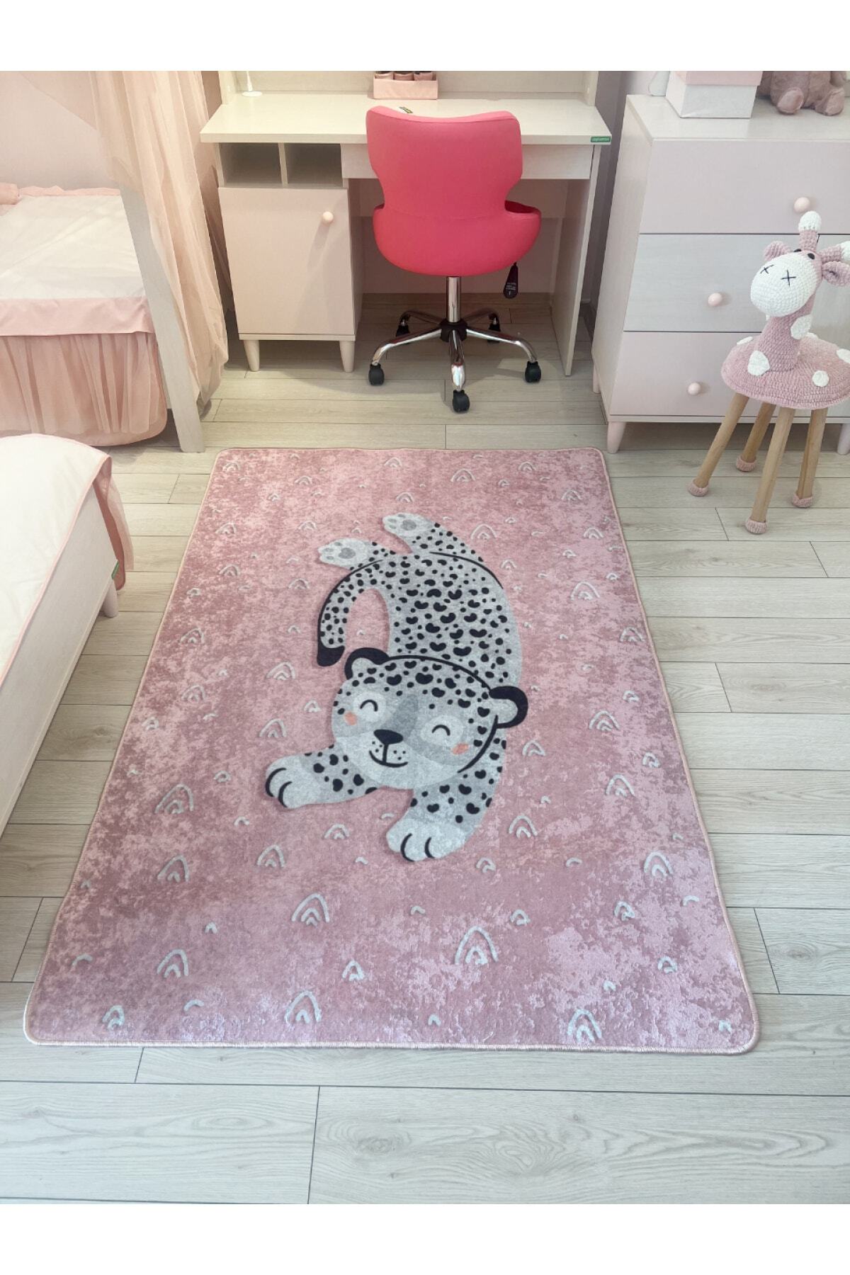 Animals Patterned Washable Kids Baby Rug - Pink