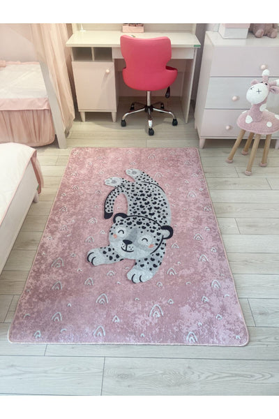 Animals Patterned Washable Kids Baby Rug - Pink