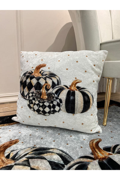 %100 Velvet Pumpkin Print Cushion Cover Gray - 45x45