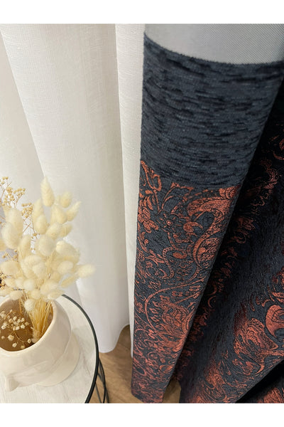 Gray Shawl Pattern 1/3 TIGHT PLEAT Jacquard Woven Blackout Curtain
