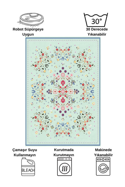 BEIGE Floral Patterned Vintage Latex Base Rug