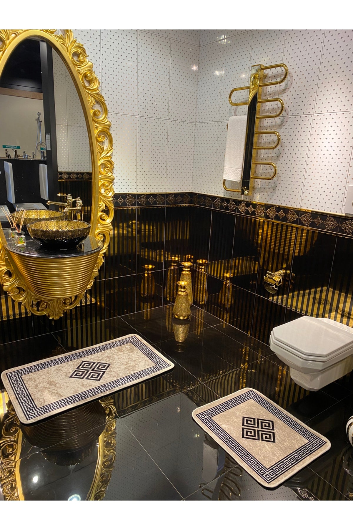 Losarina 2-Piece Latex Base Bathroom Mat Set (60x100 - 60x50) Gray