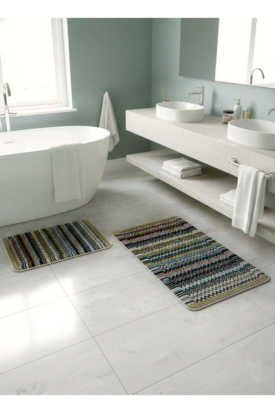 Zigzag Patterned 2-Piece Leather Base Bathroom Mat Set (60x100 - 60x50)