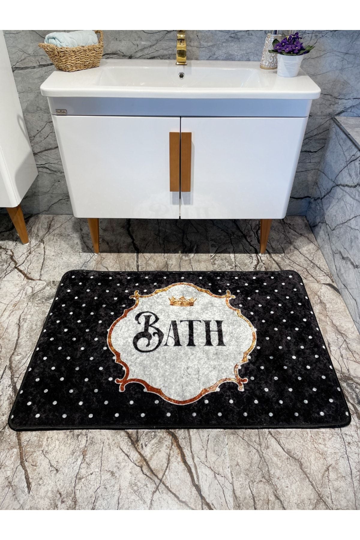 Bath Slogan Polka Dot Single Bathroom Mat (Size 80x120)