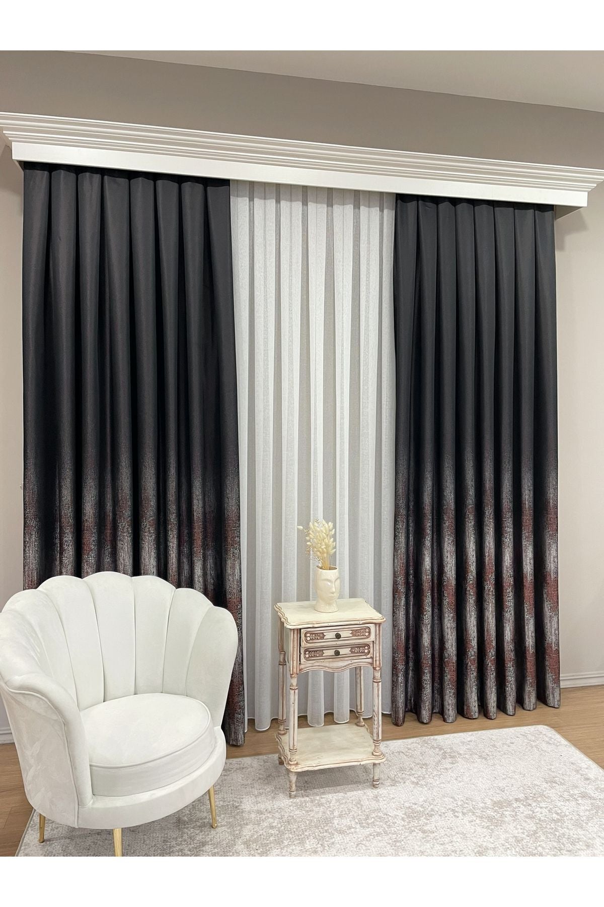 Lacivert  Renk Abstract Desen 1/3 SIK PİLE Jakar Dokuma Fon Perde