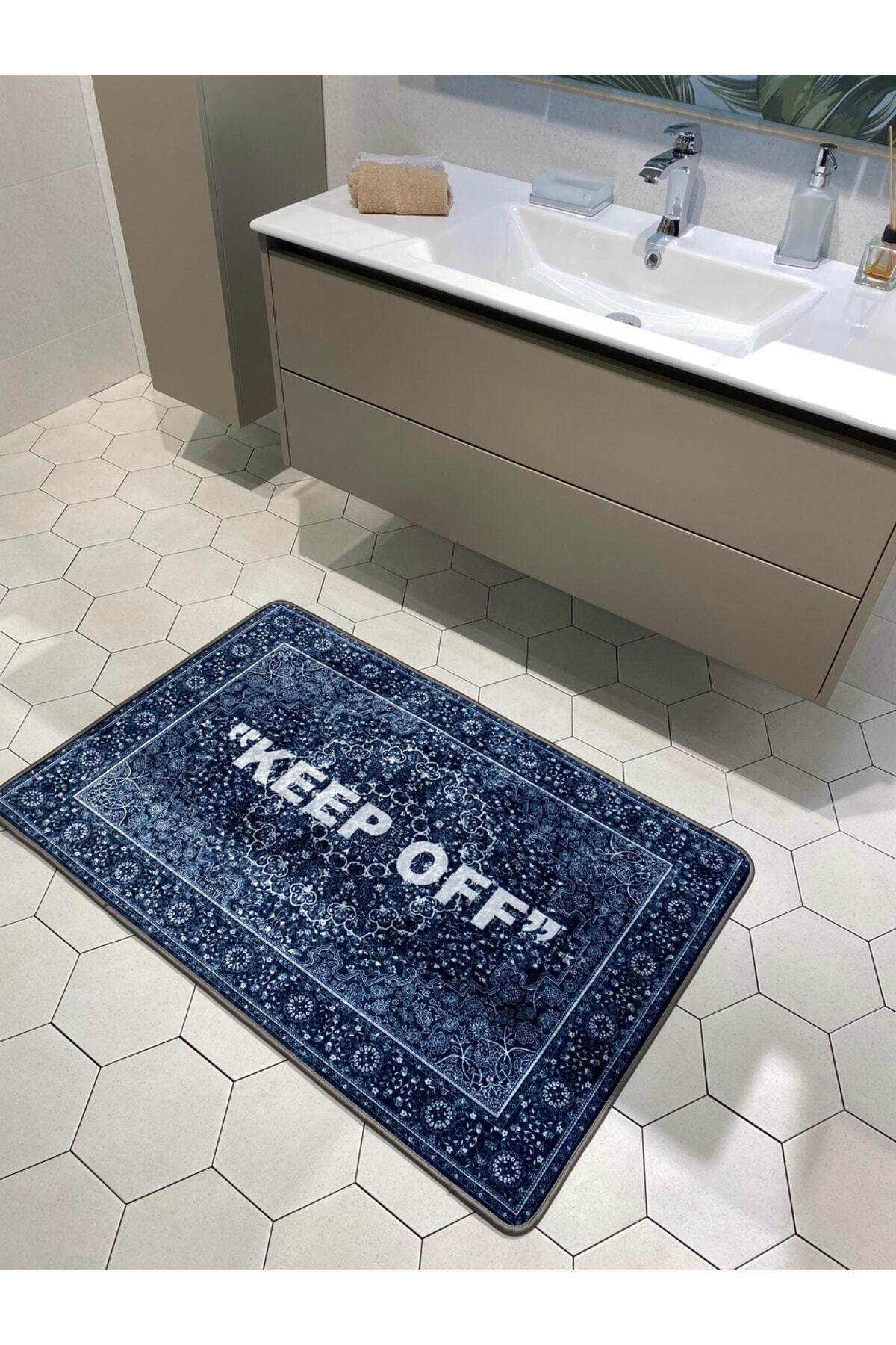Keep Off Single Latex Non-Slip Waterproof Bath Mat (80x120) Navy Blue