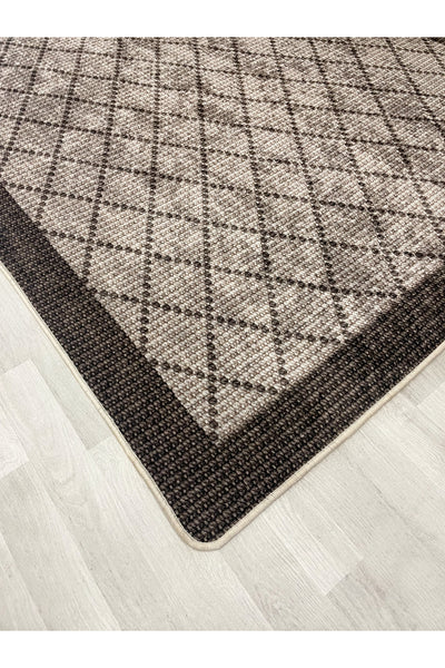 GREEN-BROWN Jute Sisal Look Bordered Non-Slip Base Runner Rug