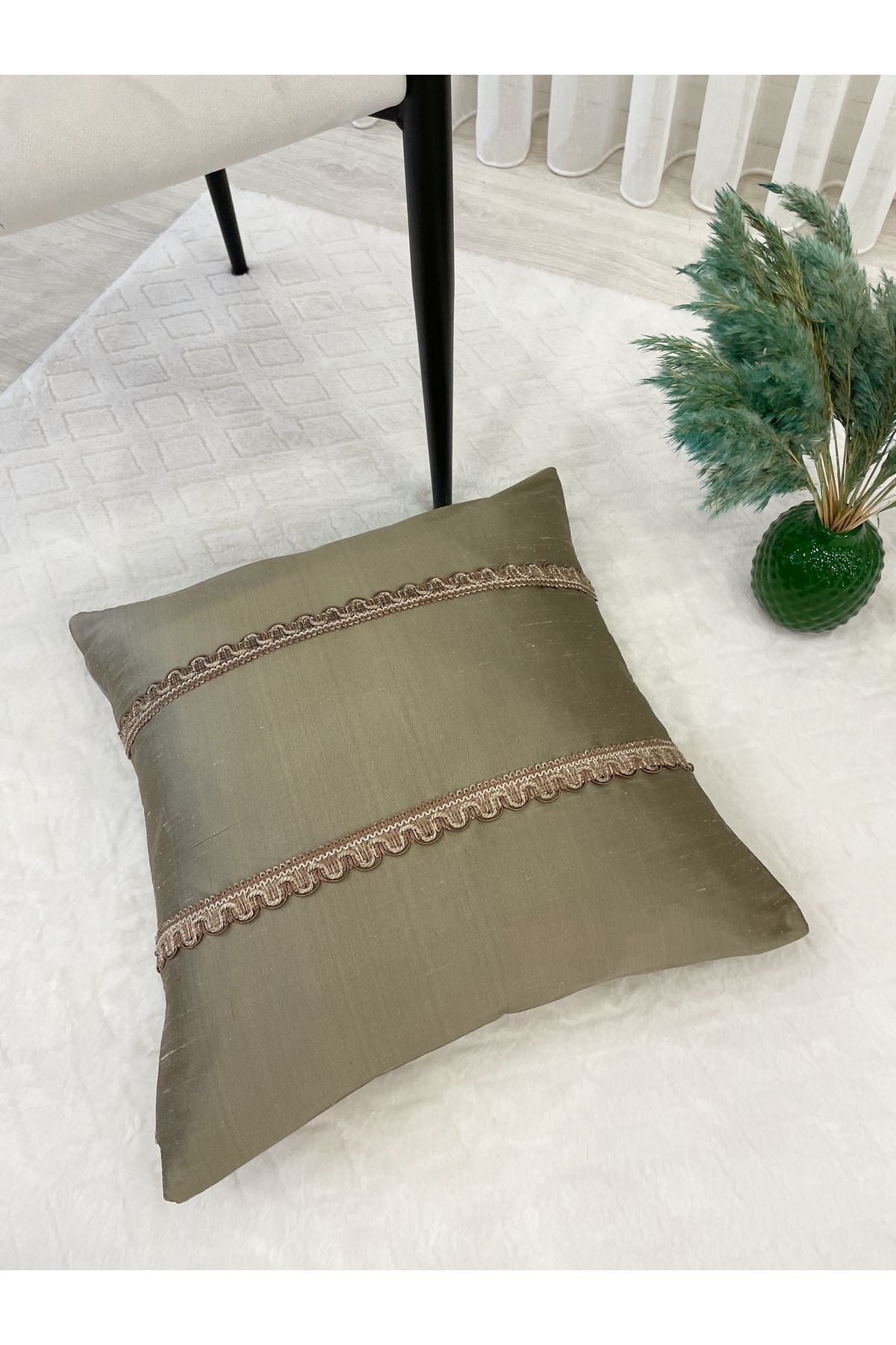 Imported Silk Cushion Pillow Cover with Cord (45x45) (Mink Brown Cord)