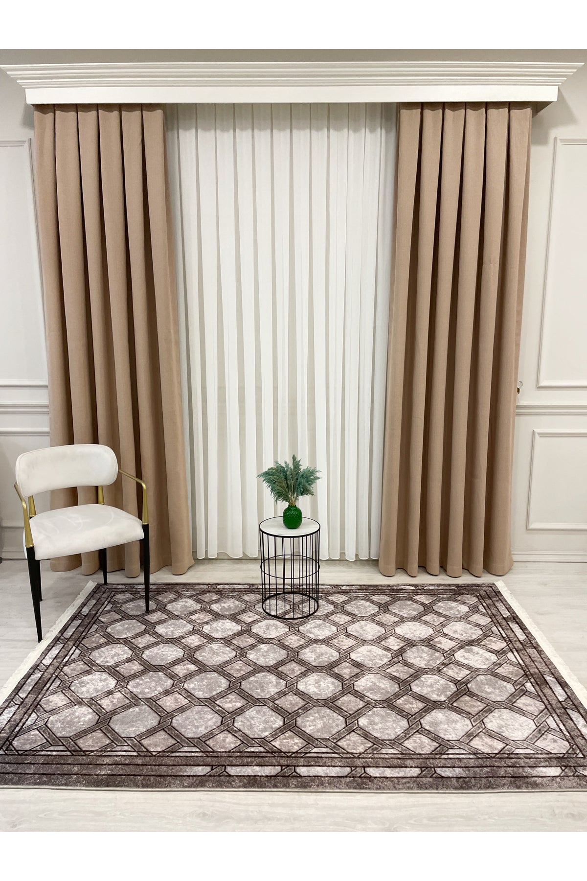 Brown Mink Embossed Look Latex Leather Base Rug