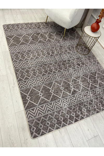Gray Black Scandinavian Style Kilim Pattern Runner Latex Rug