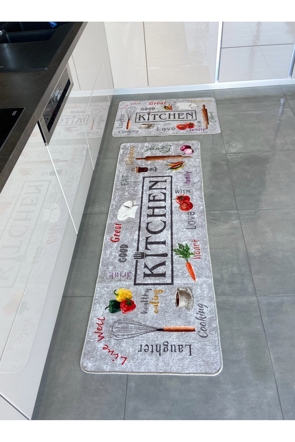 Gray Washable Kitchen Runner Latex Leather Base Rug