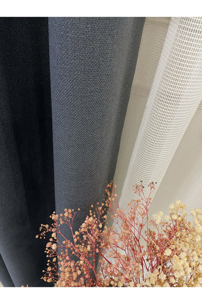 Stone Grey 1/3 Tight Pleat Linen-Look Blackout Curtain