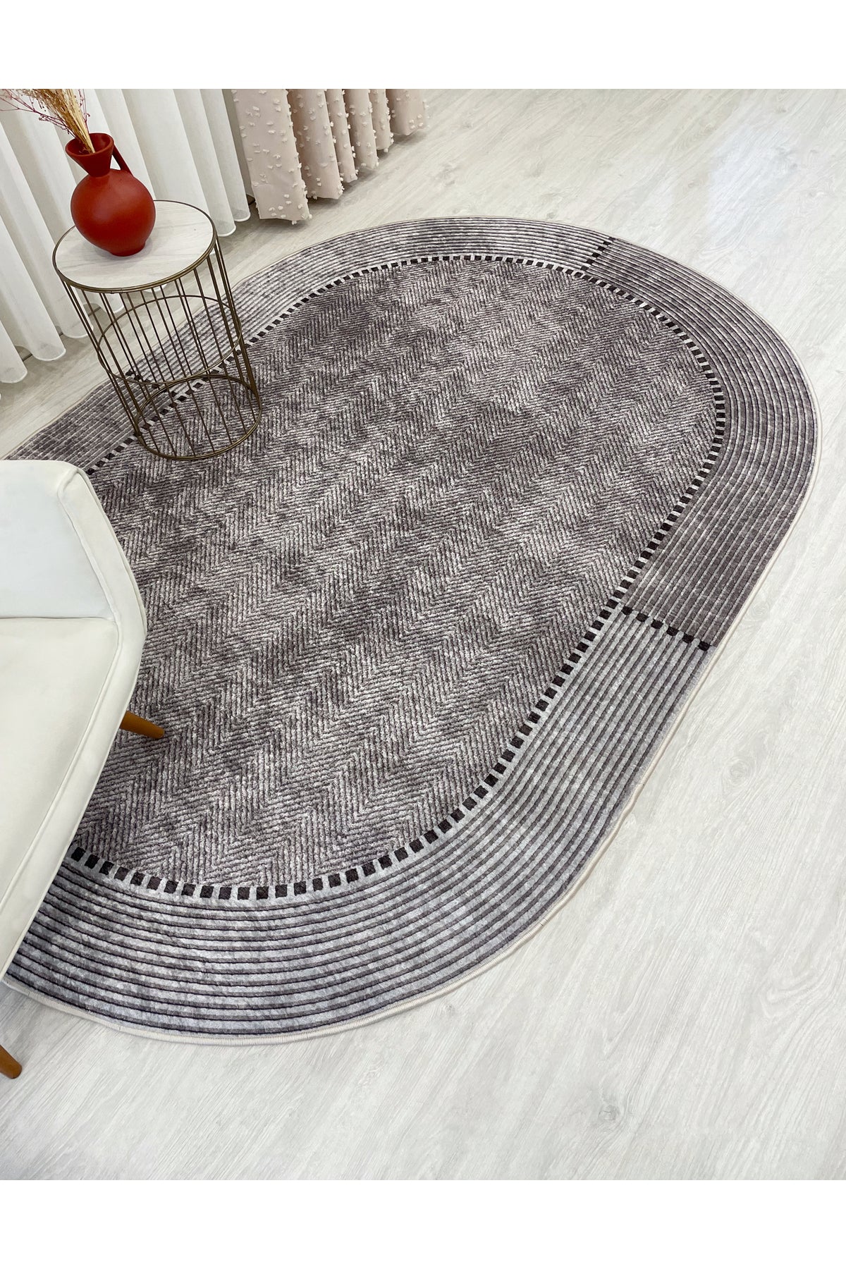 GRAY-NAVY Jute Sisal Look Non-Slip Base Rug