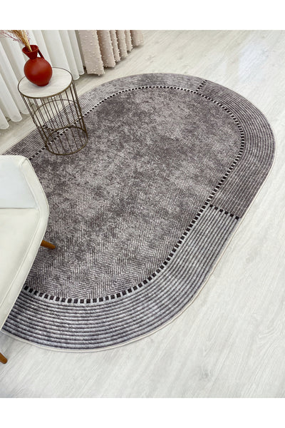GRAY-NAVY Jute Sisal Look Non-Slip Base Rug