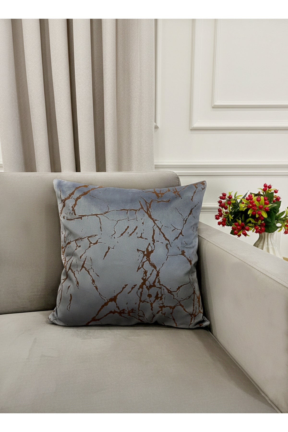 Set of 2 Velvet Throw Pillow Covers Ecru-Silver Foil (45X45)